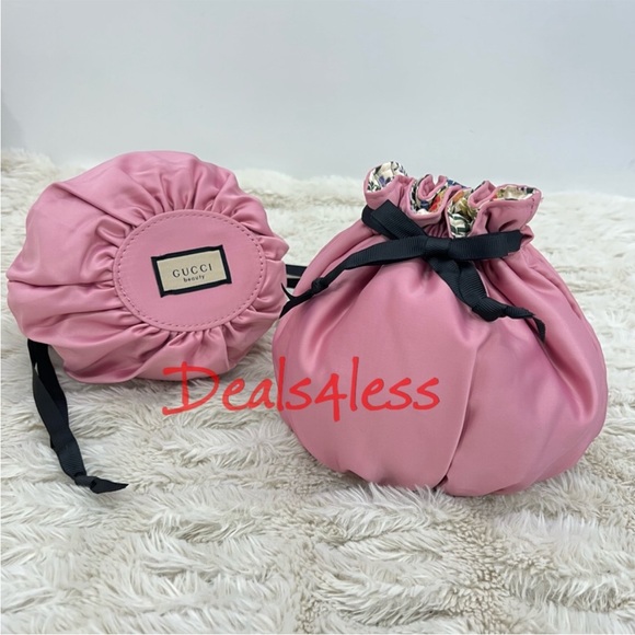 Gucci Pouch Drawstring Bag Cosmetic Pouch Travel Case Purse Lined Floral NEW - Picture 2 of 12